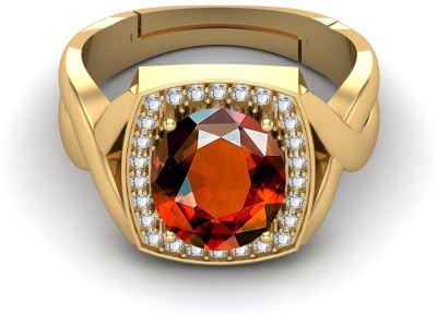 kirti sales Quality Certified Natural Gomed Stone Gold Plated Ring Adjustable 12.25 Ratti Brass Garnet Gold Plated Ring