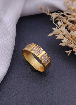 MAME CREATION Gold Plated Diamond Wedding,Partywear ring-164 Brass Diamond Gold Plated Ring