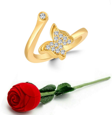 VIGHNAHARTA Gold Plated Alloy adjustable butterfly Ring with Rose box for Women and Girls Brass Cubic Zirconia Ring Set
