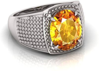 TODANI JEMS 7.25 Ratti Pukhraj Gemstone Adjustable Ring With Lab CertificateFF Silver Sapphire Ring