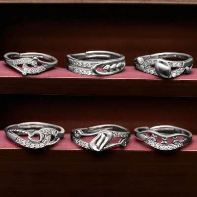 Hetshree Elegant Silver Combo Rings Collection Brass Diamond Silver Plated Ring