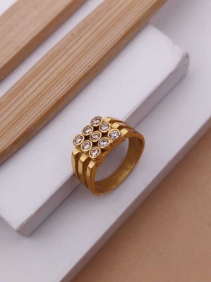 mahi creation Gold Plated Diamond Wedding,Partywear ring-65 Brass, Copper Diamond Gold Plated Ring