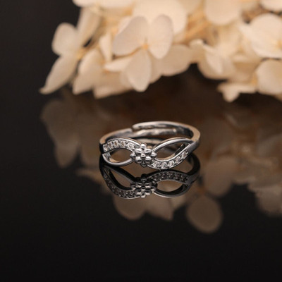 Dressberry Silver Plated American Diamond Adjustable Finger Ring for Women and Girls Brass Diamond Silver Plated Ring