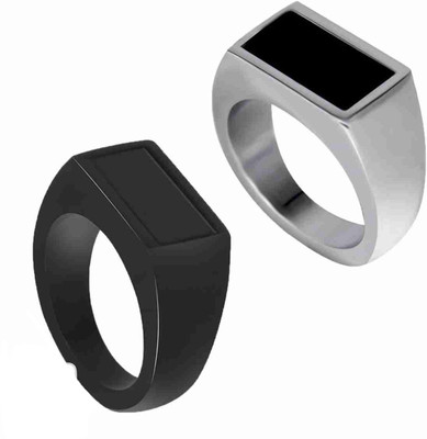 Neerajyoti Rectangle ring combo set Metal Titanium, Silver Plated Ring Set