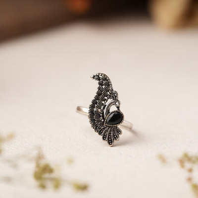 Sanseeta Morprabha-Silver oxidised ring Brass Zircon Silver Plated Ring