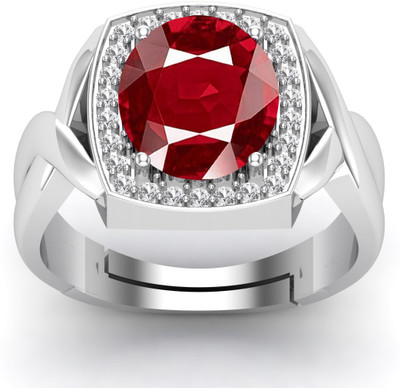KUSHMIWAL GEMS 7.25 Ratti Natural Ruby Manik Loose Gemstone Plated Brass Ruby Silver Plated Ring