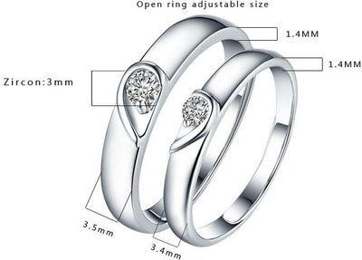 ANORI Adjustable Couple Rings Combo for Lovers Brass, Stainless Steel, Copper Cubic Zirconia Rhodium, Silver, Titanium Plated Ring Set
