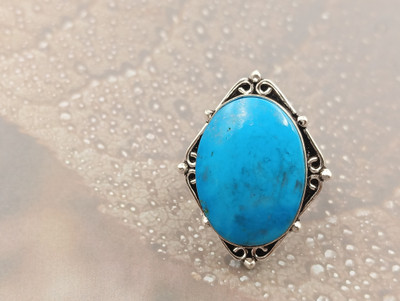 ShrimJewels Oxidised Turquoise Statement Ring for Women and Girls Brass Turquoise Copper Plated Ring