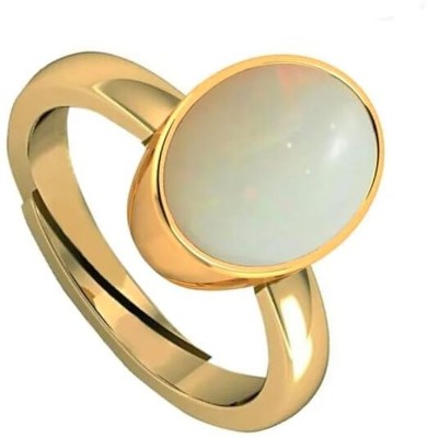 Sidharth Gems 11.25 Ratti 10.00 Crt Australian Opal Ring Certified White Opal Gemstone Ring Brass Opal Gold Plated Ring