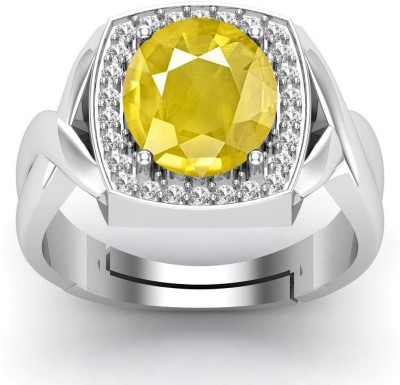 kirti sales 15.25 Ratti Natural Yellow Sapphire Pukhraj Silver Plated Ring for Women's&Men's Brass Sapphire Silver Plated Ring