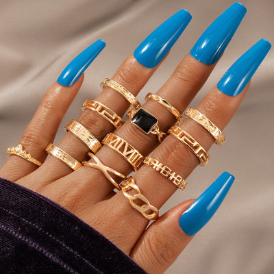 Jewels Galaxy Contemporary Stackable Rings Set Brass Gold Plated Stack Ring