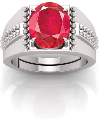 TODANI JEMS 12.25 Ratti Manikya Gemstone Adjustable Ring With Lab CertificateC Crystal Ruby Sterling Silver Plated Ring