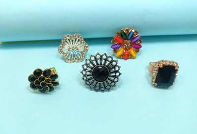 Divyanshi Collection Combo Pack Of Multicolour 5 Ad Rings Brass Diamond Gold, Silver Plated Ring Set