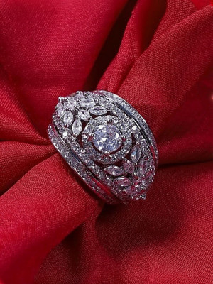 Kaima Crystal American Diamond AD for Women and girls Alloy Zircon Silver Plated Ring