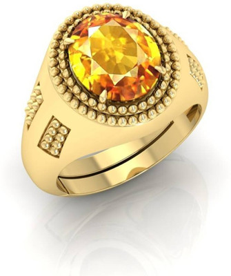 ESPERANZA ENTERPRISES Natural 14.25 Ratti Pukhraj Gemstone Adjustable Ring With Lab Certificate Metal Sapphire Silver Plated Ring
