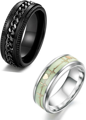 MEENAZ black ring for men boys gents girls thumb band stylish daily simple plain design Alloy, Steel, Metal, Tungsten, Sterling Silver Rhodium, Titanium Plated Ring