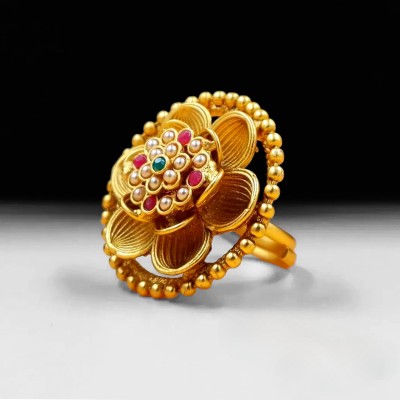 MEVAS Mevas Rajwadi Look Gold Plated Adjustable Finger Ring for Women & Girls Alloy Gold Plated Ring