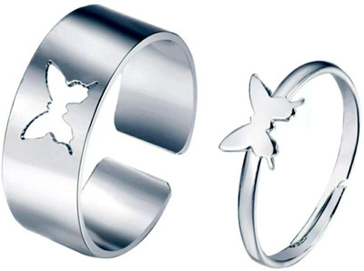 Kriosm Jewels Princess Butterfly Couple Alloy Silver Plated Ring Set