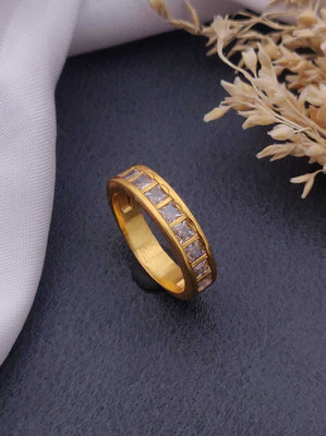 MAME CREATION Gold Plated Diamond Wedding,Partywear ring-99 Brass Diamond Gold Plated Ring