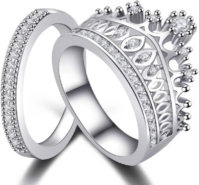 Divastri Silver-Plated AD/CZ Cubic Zirconia Crown Ring Stainless Steel Silver Plated Ring