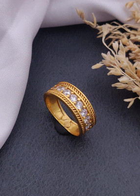 MAME CREATION Gold Plated Diamond Wedding,Partywear ring-45 Brass Diamond Gold Plated Ring
