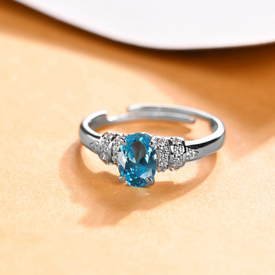 CLARA Juni Blue Sterling Silver Cubic Zirconia Platinum Plated Ring