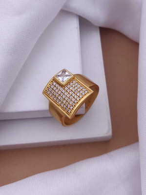 Mahi creations Gold Plated Diamond Wedding,Partywear ring-108 Brass Diamond Gold Plated Ring