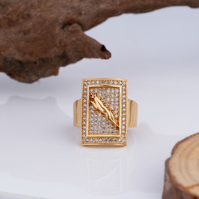 GORASH CREATION Brass Cubic Zirconia Gold Plated Ring
