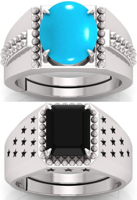 BHAIRAW GEMS Moonstone Stone Silver Adjustable Ring Stainless Steel Ring