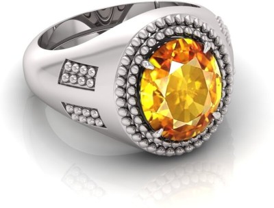 Pranjal Gems 7.25 Ratti Pukhraj Gemstone Adjustable Ring With Lab CertificateHC Crystal Sapphire Gold Plated Ring