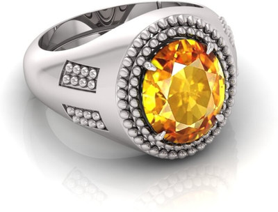 ShreeBalaji 10.25 R YELLOW RANI OVAL S Brass Agate Silver Plated Ring