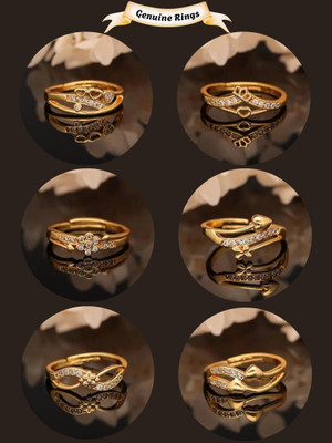 GORASH CREATION Combo of 6 Adjustable Rings For Women and Girls Brass Diamond Gold Plated Ring Brass Cubic Zirconia Gold Plated Ring Set