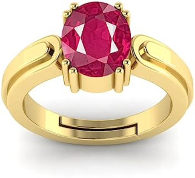 Ringry 4.25 Ratti Natural Ruby Manik Birthstone Adjustable Ring for Men & Women Brass Ruby Gold Plated Ring