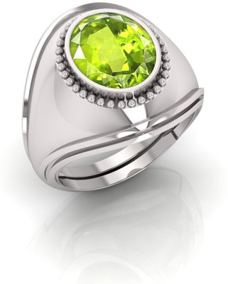 Pranjal Gems 14.25 Ratti Peridot Gemstone Adjustable Ring With Lab CertificateTK Stone Peridot Silver Plated Ring