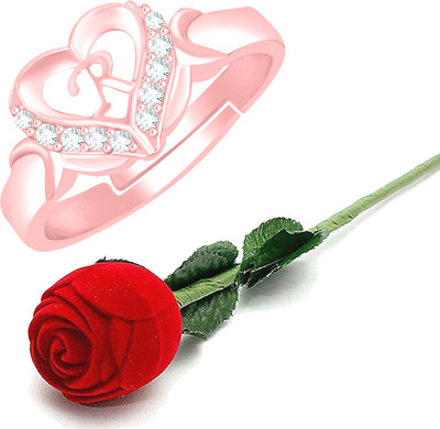 Divastri Rings for women girls combo heart love valentine ring R letter party couple AD Alloy, Metal, Brass, Crystal, Copper, Stone Crystal, Diamond, Zircon, Cubic Zirconia Gold, Platinum Plated Ring Set