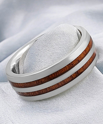 Gift Nest Silver Plated Stainless Steel Band Ring with the design of 2 mirror wood strips Stainless Steel Silver Plated Ring