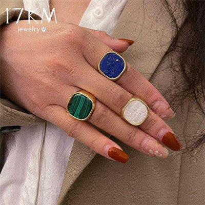 YU Fashions Yu Fashions High Fashion Stone Textured Korean Ring Set of 3 Stainless Steel Zircon Gold Plated Ring Set