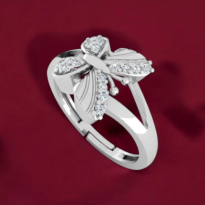 SH24K Pure 925 Sterling Silver Ring For Woman | Adjustable Rhodium Plated Ring | Sterling Silver Cubic Zirconia Sterling Silver Plated Ring