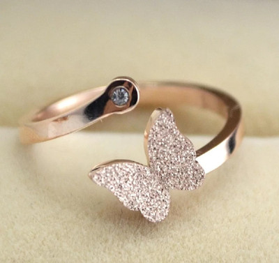 Dressberry Rose Gold and Cubic Zirconia Adjustable Ring Stainless Steel Cubic Zirconia Sterling Silver Plated Ring