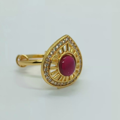 SR COLLECTIONS Traditional Finger Ring with Central Ruby Stone and Cubic Zirconia Accents Brass Cubic Zirconia Gold Plated Ring