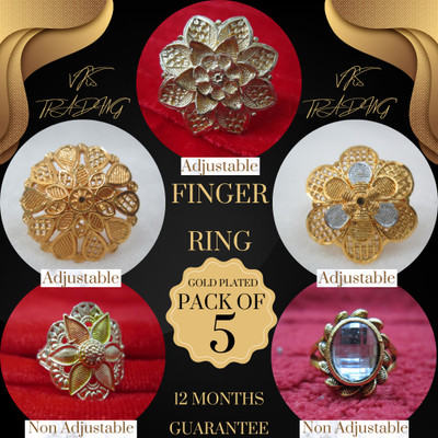 vks trading FINGER RING GOLD PLATAD COMBO PACK OF-5-504 Brass Ring