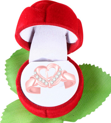 MEENAZ couple ring with rose box Valentine L Letter name alphabet American diamond love Brass, Copper, Crystal, Stone, Alloy, Metal Cubic Zirconia, Diamond, Zircon, Crystal Gold Plated Ring Set