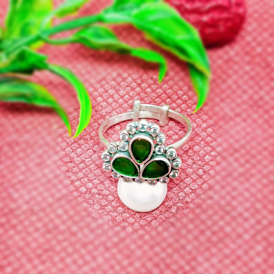 jsaj HEART SHAPE RING WITH MULTI COLOR EMERALD AND ZIRCONIA STONE STONE Sterling Silver Ruby Silver Plated Ring