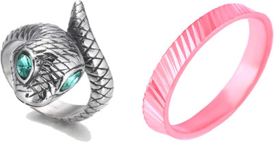 Dynamic Retail Global Set of 2 Rings for Men, Silver-Pink Alloy Ring