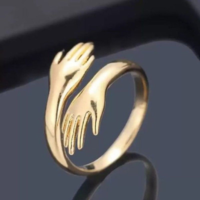 Heeer collection Set Of 2 Love Forever Valentine's Day Hand Hug Me Thumb Finger Ring Stainless Steel, Metal, Brass Cubic Zirconia Gold, Titanium, Black Silver Plated Ring