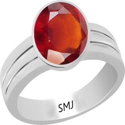 Gemzonite Certified Hessonite 8.3 cts or 9.25 ratti Stunning Metal Garnet Silver Plated Ring