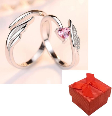 SaviRam jewels Adjustable Couple Ring for lovers with special valentine gift box Copper Sterling Silver Plated Ring Set
