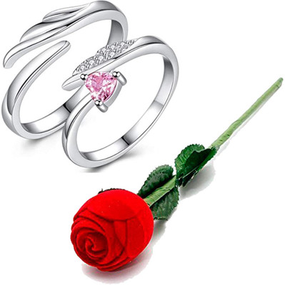 MEENAZ Valentine Ring girlfriend boyfriend Propose Engagement Ring With Rose Ring Box Copper, Brass, Crystal, Stone, Brass, Silver Cubic Zirconia, Crystal, Diamond Platinum, Rhodium, Sterling Silver Plated Ring Set