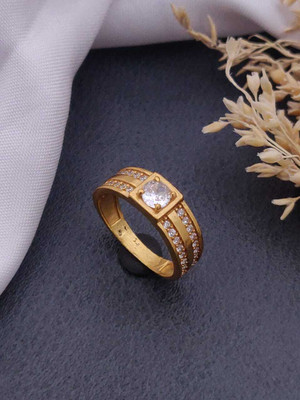 MAME CREATION Gold Plated Diamond Wedding,Partywear ring-163 Brass Diamond Gold Plated Ring