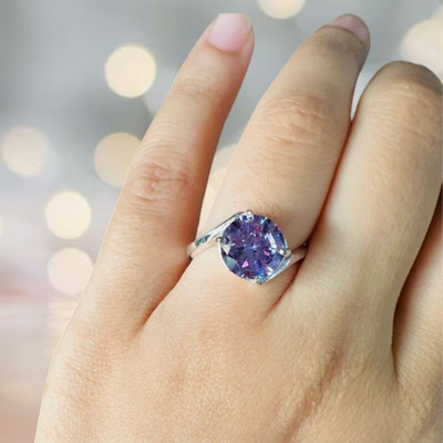 Gemzonite Amethyst Ring with Natural Amethyst stone Brass Silver Plated Ring